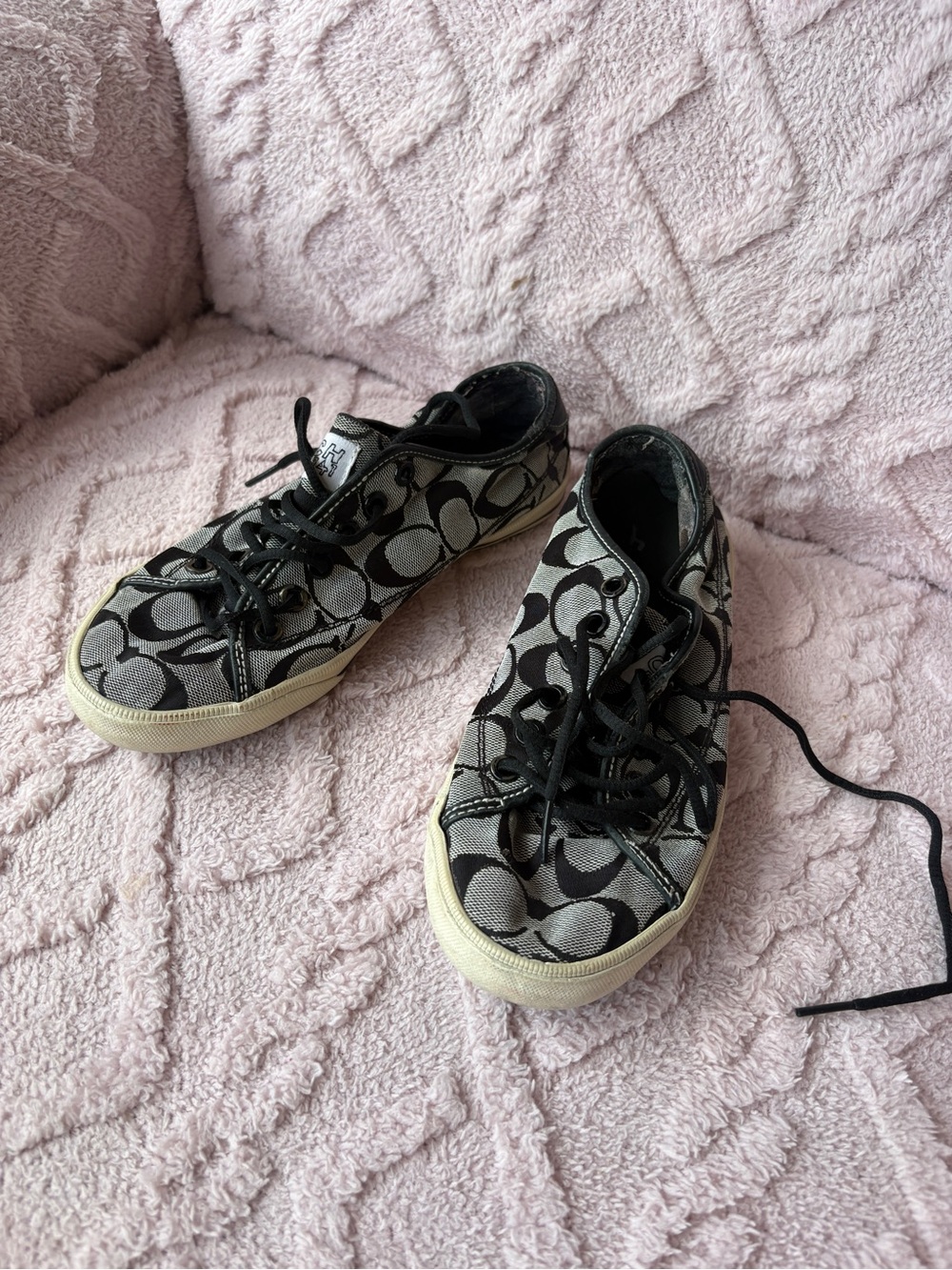 Coach Black and Cream Signature Canvas Sneakers